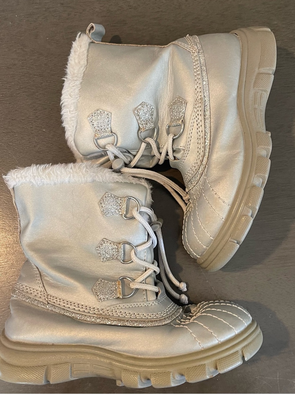 The Children's Place Metallic Silver Faux-Fur Lace-Up Kids Boots
